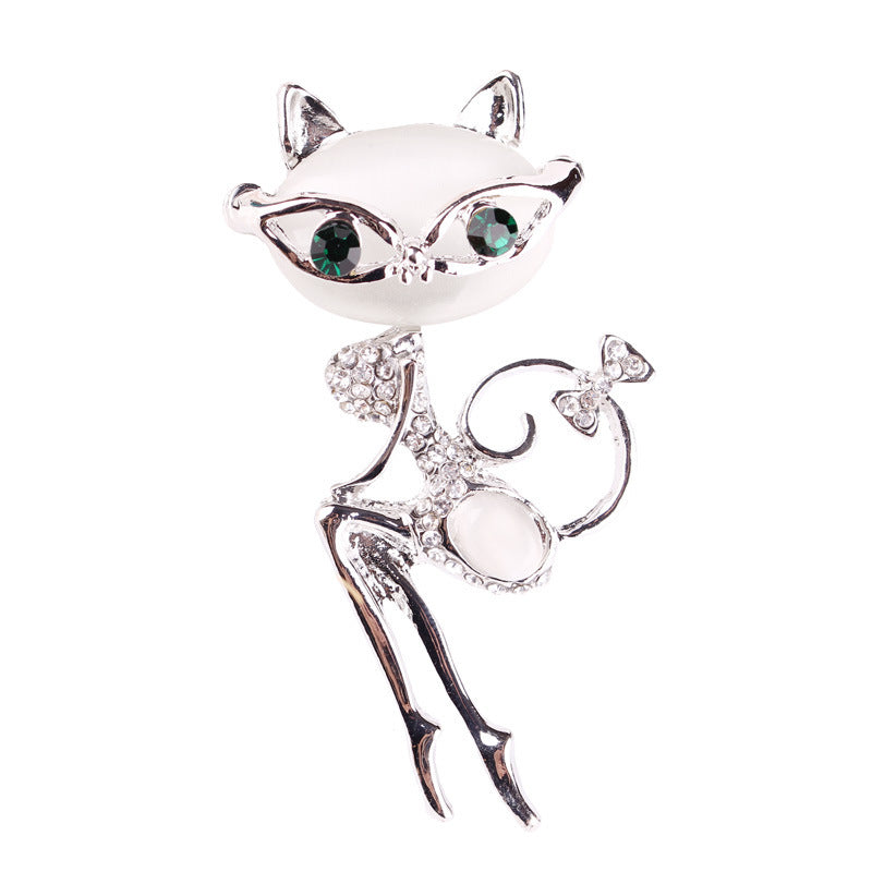 Cat Silver Brooches Rhinestone Jewelry - Paw and Claw Jewelry