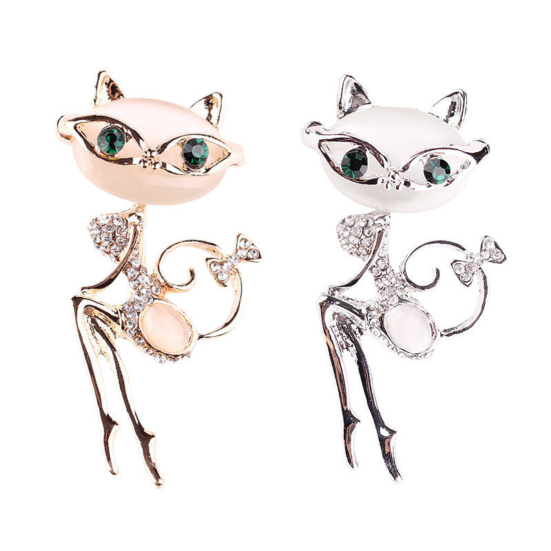 Cat Silver Brooches Rhinestone Jewelry - Paw and Claw Jewelry