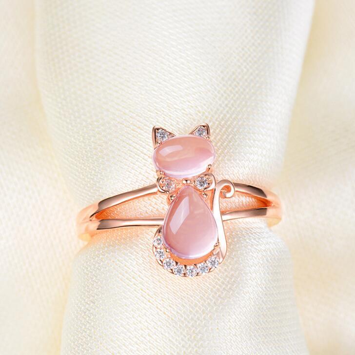 Cat Jewelry Set in Rose Gold Plate & Quartz Crystal Rhinestone - Paw and Claw Jewelry