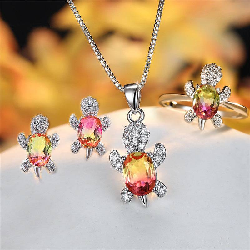 Fashion Oval Zircon Pendant Turtle Shape Necklaces With Rainbow Stone Multicolor Animal Necklace Jewelry For Woman And Children - My Shop