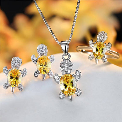 Fashion Oval Zircon Pendant Turtle Shape Necklaces With Rainbow Stone Multicolor Animal Necklace Jewelry For Woman And Children - My Shop