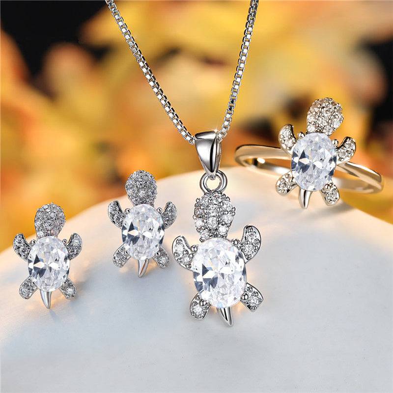 Fashion Oval Zircon Pendant Turtle Shape Necklaces With Rainbow Stone Multicolor Animal Necklace Jewelry For Woman And Children - My Shop