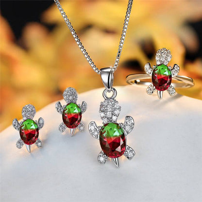 Fashion Oval Zircon Pendant Turtle Shape Necklaces With Rainbow Stone Multicolor Animal Necklace Jewelry For Woman And Children - My Shop