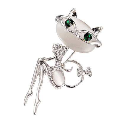 Cat Silver Brooches Rhinestone Jewelry - Paw and Claw Jewelry