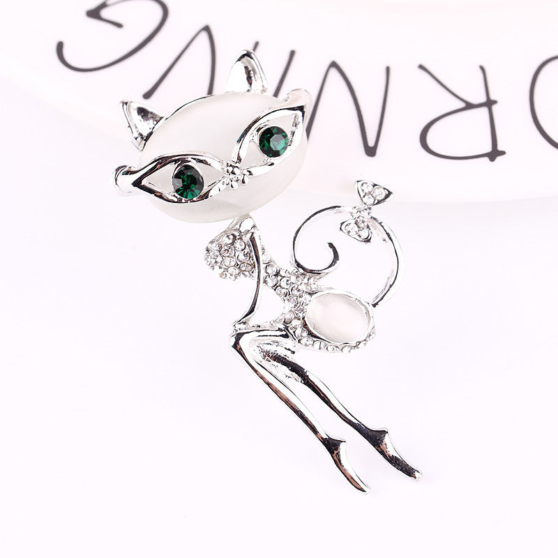 Cat Silver Brooches Rhinestone Jewelry - Paw and Claw Jewelry