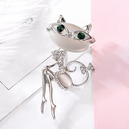 Cat Silver Brooches Rhinestone Jewelry - Paw and Claw Jewelry