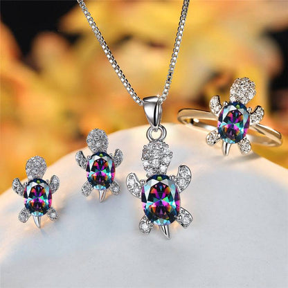 Fashion Oval Zircon Pendant Turtle Shape Necklaces With Rainbow Stone Multicolor Animal Necklace Jewelry For Woman And Children - My Shop