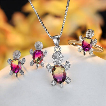 Fashion Oval Zircon Pendant Turtle Shape Necklaces With Rainbow Stone Multicolor Animal Necklace Jewelry For Woman And Children - My Shop