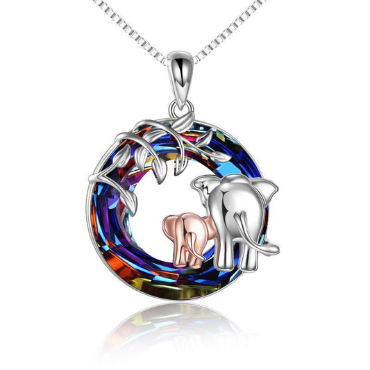 Colorful elephant necklace with an elephant mom and child together